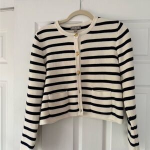 J. Crew Women's Emilie Lady Sweater Jacket Navy and White Striped Cardigan NWOT